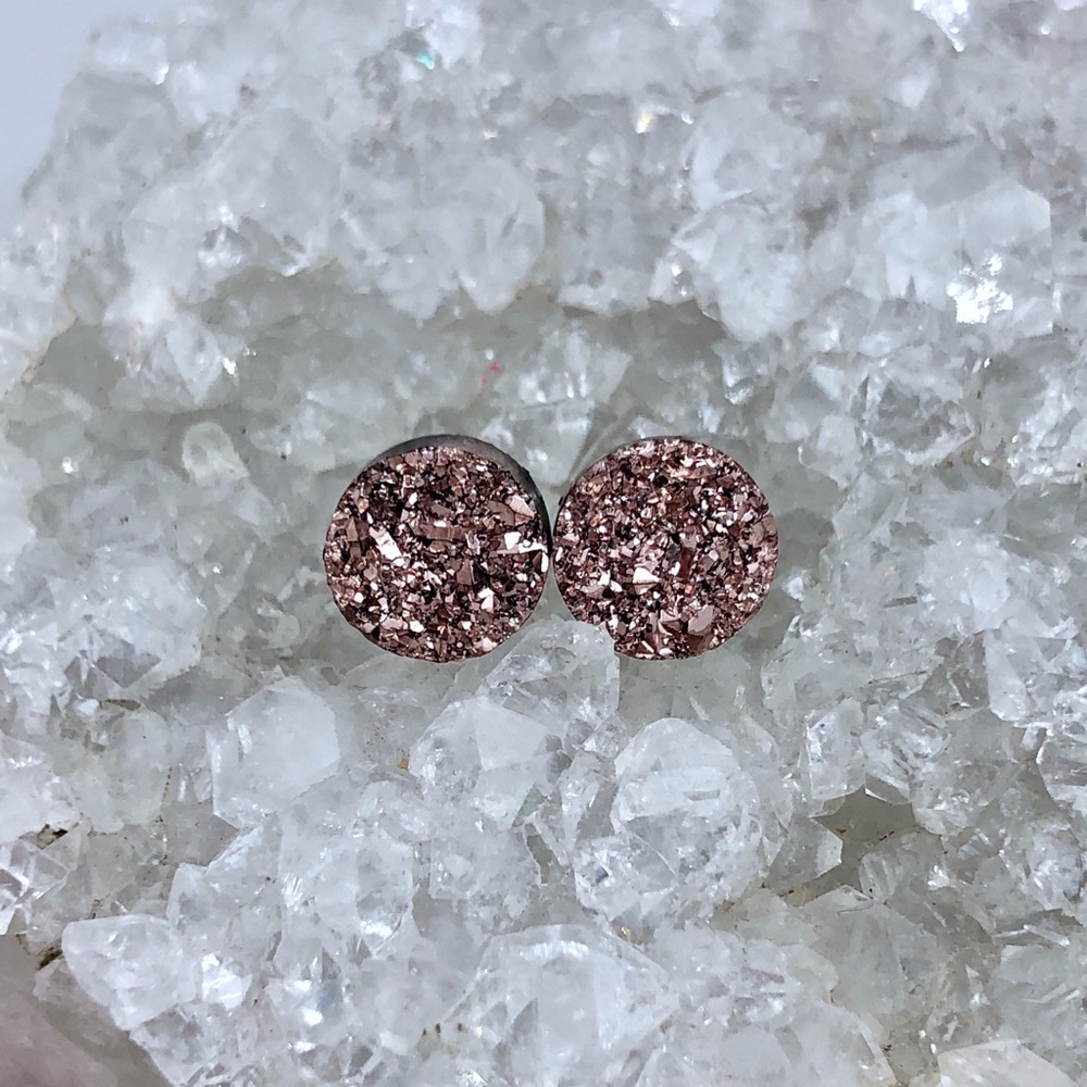 Rose Gold Druzy Stud Earrings - Picture 4 of 4